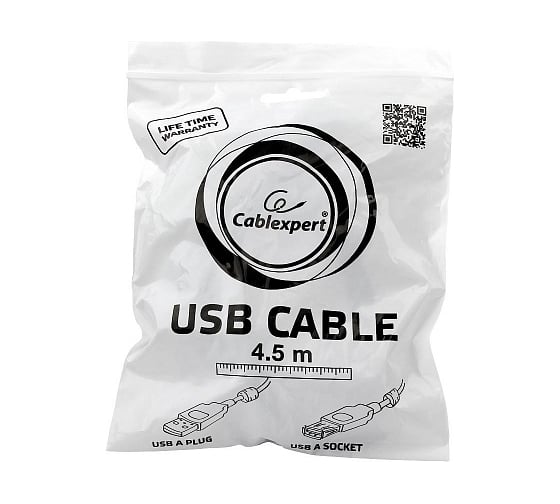 Кабель Cablexpert, удлинитель, USB2.0 Pro, AM/AF 4.5м, экранированный, черный, CCF2-USB2-AMAF-15