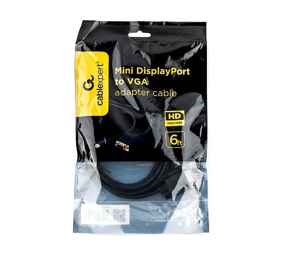 Кабель Cablexpert, mDP-VGA, 20M/15M, 1.8м, черный, позолоченные разъемы, пакет, CC-mDPM-VGAM-6