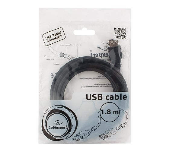 Кабель Cablexpert, удлинитель, USB2.0 Pro, AM/AF, 1.8м, экранированный, черный, CCF2-USB2-AMAF-6