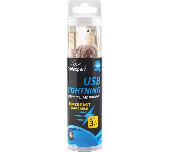 Кабель для Apple Cablexpert AM/Lightning, длина 1.8м, золотой CC-U-APUSB02Gd-1.8M