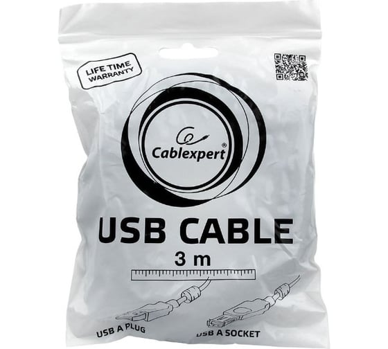 Кабель-удлинитель Cablexpert USB2.0 Pro, AM/AF, 3м, экран, черный CCF2-USB2-AMAF-10