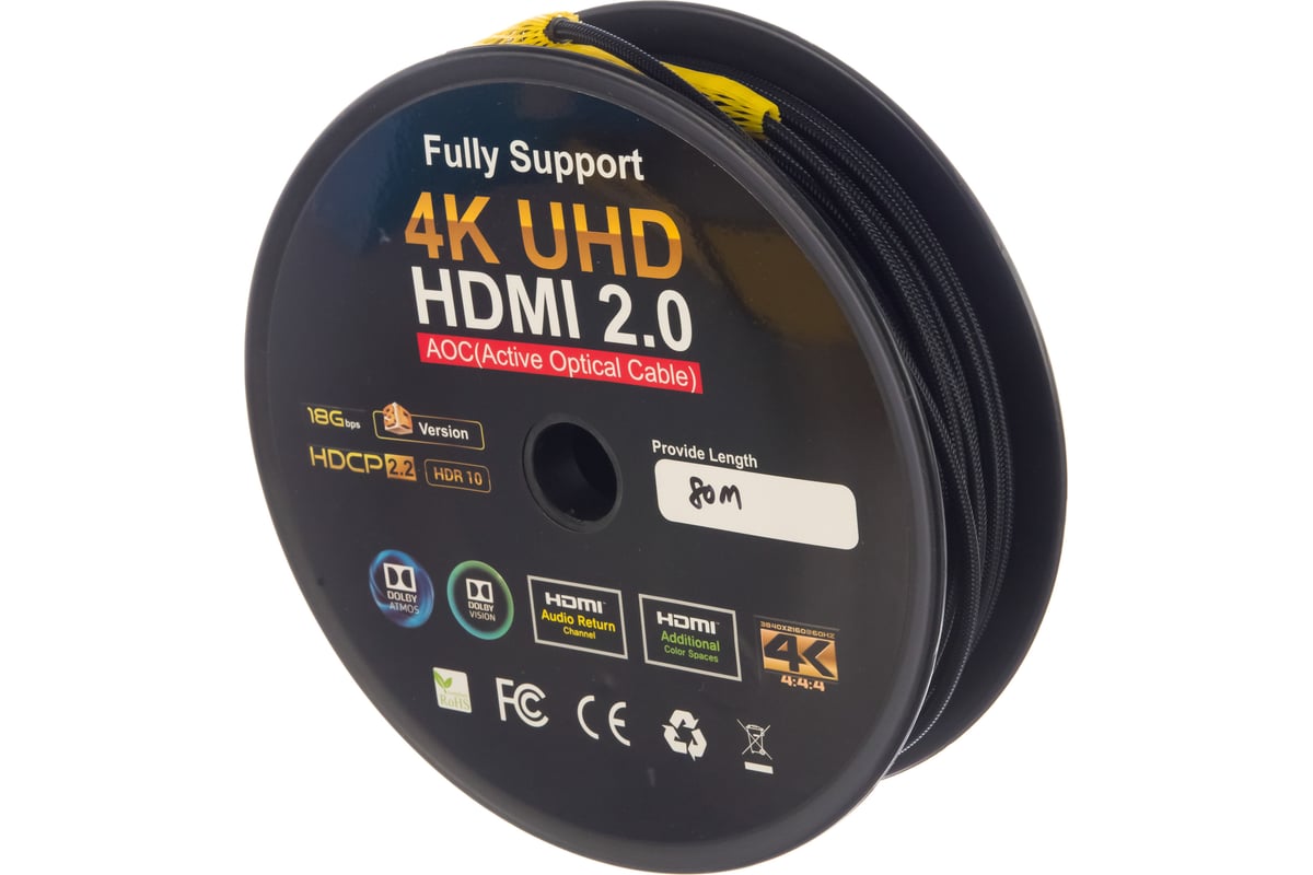 Активный оптический кабель Cablexpert Premium Series HDMI v2.0, 19M/19M,  80м, позол.разъемы, AOC CCBP-HDMI-AOC-80M - выгодная цена, отзывы,  характеристики, фото - купить в Москве и РФ