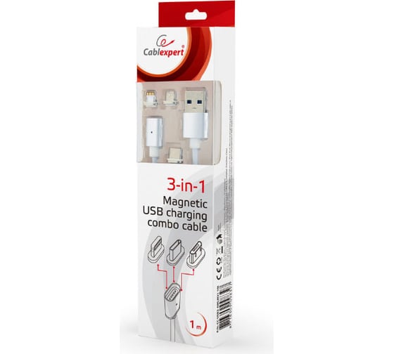 Магнитный кабель Cablexpert USB 2.0 AM - Type C/micro B/M 5P/Lighting, 1м CC-USB2-AMLM31-1M