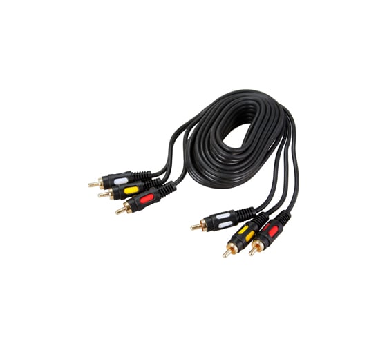 Аудио-видео шнур REXANT 3RCA-3RCA, 1,5 м, черный 17-0212