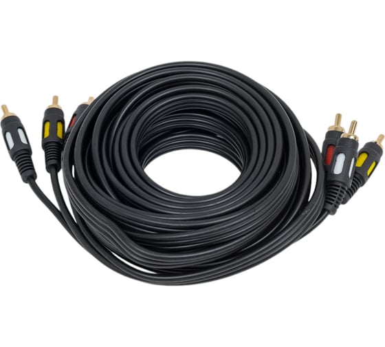 Аудио-видео шнур REXANT 3RCA-3RCA, 5 м, черный 17-0215