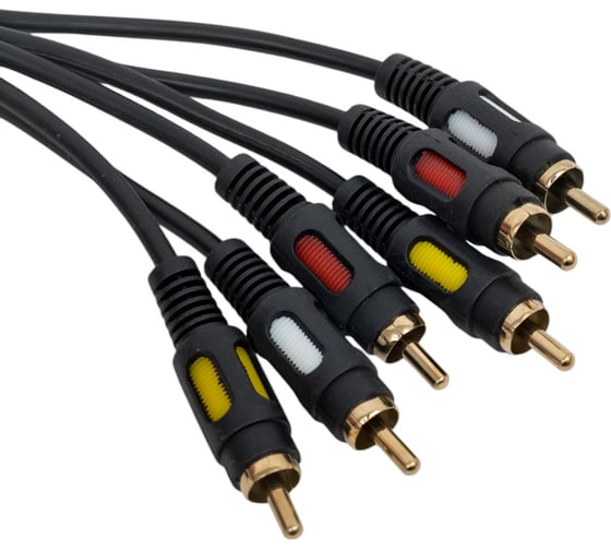 Аудио-видео шнур REXANT 3RCA-3RCA, 5 м, черный 17-0215