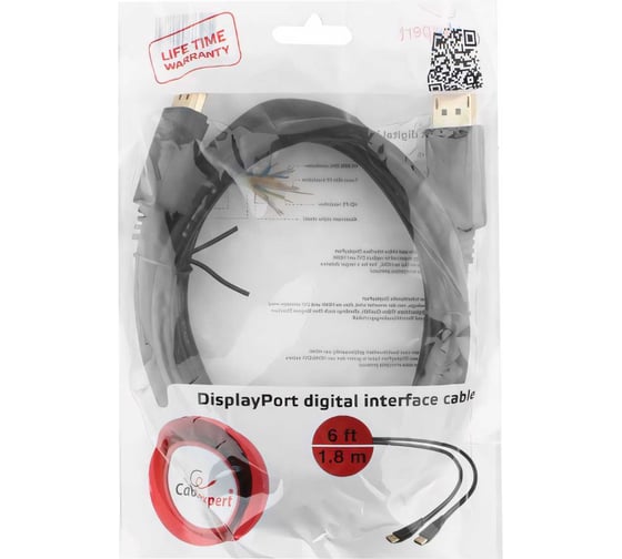 Кабель Cablexpert DisplayPort v1.2, 1.8м, 20M/20M, черный, экран, пакет CC-DP2-6