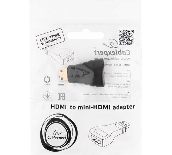 Переходник Cablexpert HDMI-mini HDMI, 19F/19M, золотые разъемы, пакет A-HDMI-FC