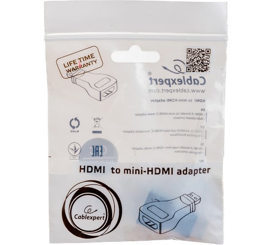 Переходник Cablexpert HDMI-mini HDMI, 19F/19M, золотые разъемы, пакет A-HDMI-FC