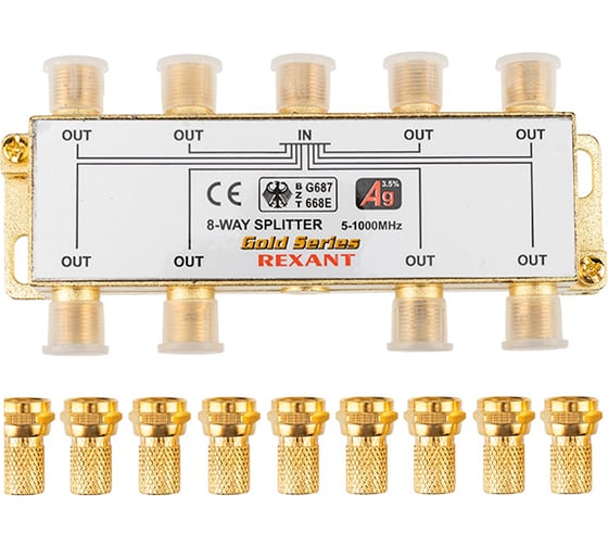 Делитель REXANT ТВ х 8 + 9шт. F BOX 5-1000 МГц  GOLD 05-6105-1