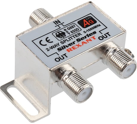 Делитель REXANT ТВ х 2 + 3шт. F BOX 5-1000 МГц Silver 05-6101
