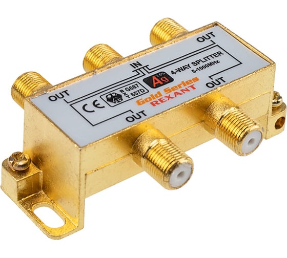 Делитель REXANT ТВх4 под F-разъем, 5-1000МГц, Gold (5 F-разъемов в комплекте) 05-6103-1 1