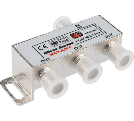 Делитель REXANT ТВ х 3 + 4шт. F BOX 5-1000 МГц Silver 05-6102