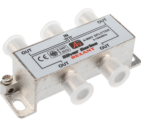 Делитель REXANT ТВ х 4 + 5шт. F BOX 5-1000 МГц Silver 05-6103