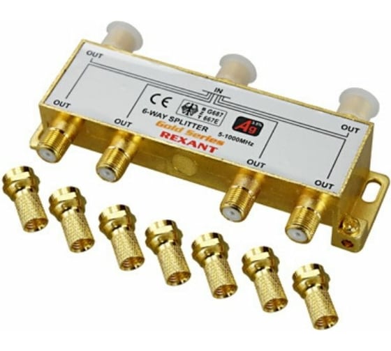 Делитель REXANT ТВ х 6 + 7шт. F BOX  5-1000 МГц GOLD 05-6104-1