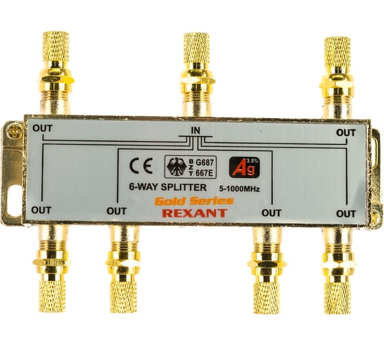 Делитель REXANT ТВ х 6 + 7шт. F BOX  5-1000 МГц GOLD 05-6104-1