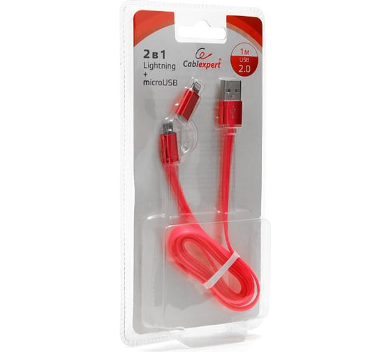 Кабель Cablexpert USB 2.0 AM/microBM 5P - iPhone lightning, 1м, комбо кабель, розовый CC-mAPUSB2pk1m