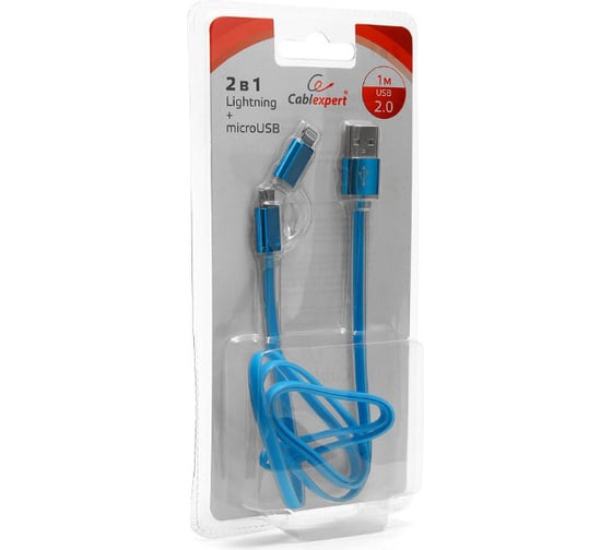Кабель Cablexpert USB 2.0 AM/microBM 5P - iPhone lightning, 1м, комбо кабель, голубой CC-mAPUSB2bl1m