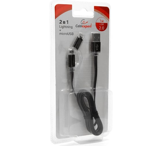 Кабель Cablexpert USB 2.0 AM/microBM 5P - iPhone lightning, 1м, комбо кабель, черный CC-mAPUSB2bk1m