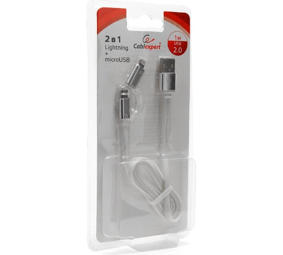 Кабель Cablexpert USB 2.0 AM/microBM 5P - iPhone lightning, 1м, комбо кабель, белый CC-mAPUSB2w1m