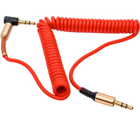 Спиральный аудио кабель Cablexpert Jack 3.5(M)/Jack 3.5(M), угловой, 1.8м, красный, коробка CCAB-02-35MMLC-1.8MR