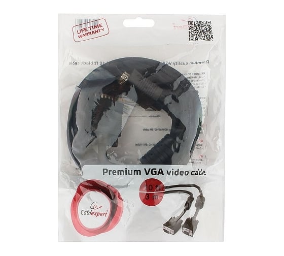 Кабель Cablexpert VGA Premium 15M/15M, 3.0 м, черный, CC-PPVGA-10-B