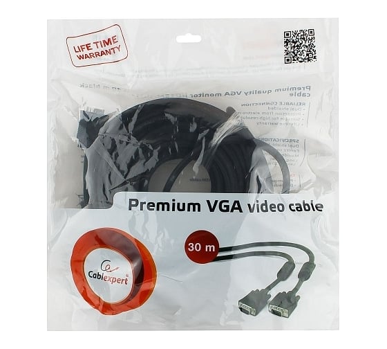 Кабель Cablexpert VGA Premium 15M/15M, 30 м, черный, CC-PPVGA-30M-B