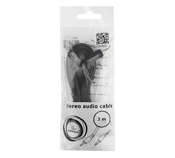 Аудио кабель Cablexpert Jack 3.5(M)/Jack 3.5(M), 3pin, 3м, черный, пакет CCA-404-3M
