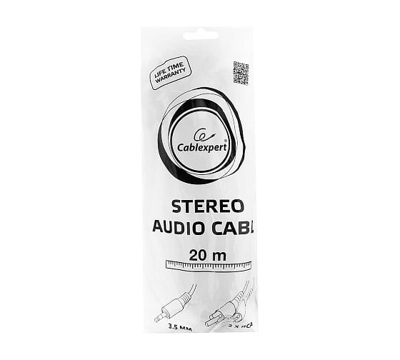 Аудио кабель Cablexpert Jack 3.5(M)/2xRCA, 20м, черный, пакет CCA-458-20M