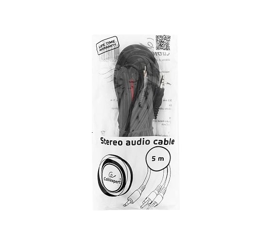 Аудио кабель Cablexpert Jack 3.5(M)/2xRCA, 5м, черный, пакет CCA-458-5M