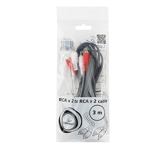 Аудио кабель Cablexpert 2xRCA/2xRCA, 3м, черный, пакет CCA-2R2R-10