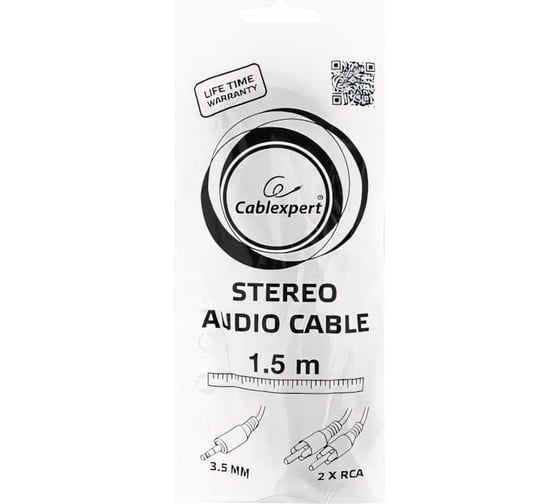 Аудио кабель Cablexpert Jack 3.5(M)/2xRCA, 1.5м, черный, пакет CCA-458