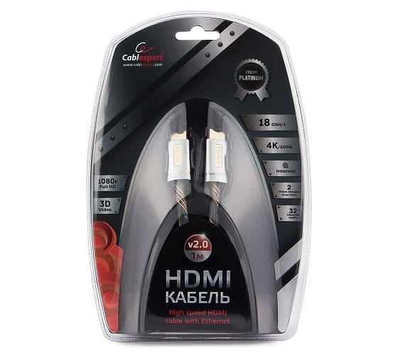 Кабель Cablexpert HDMI, 1 м, v2.0 M/M, CC-P-HDMI02-1M