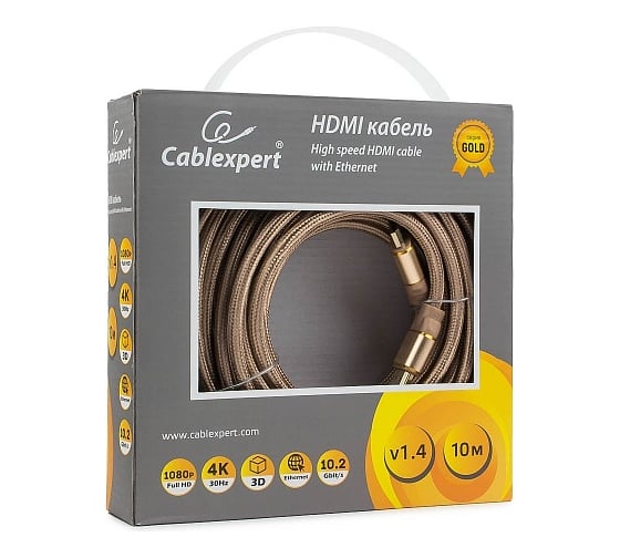 Кабель Cablexpert, HDMI, 10 м, v1.4 M/M, золотой, CC-G-HDMI03-10M
