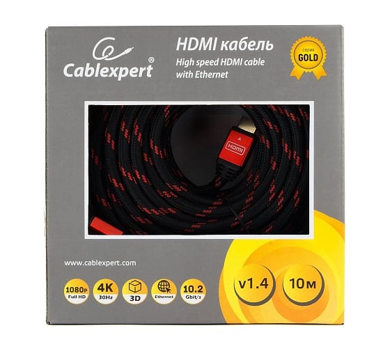 Кабель Cablexpert HDMI 10 м, v1.4 M/M, красный, CC-G-HDMI02-10M
