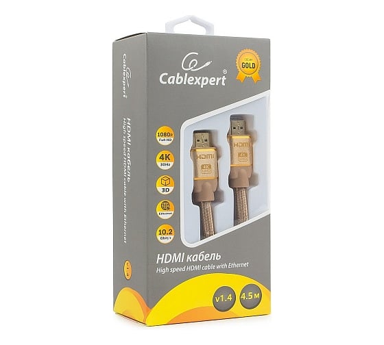 Кабель Cablexpert HDMI 4.5 м, v1.4 M/M, золотой, CC-G-HDMI03-4.5M