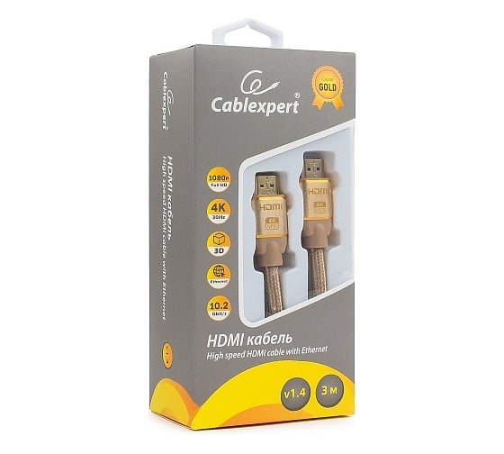 Кабель Cablexpert HDMI 3 м, v1.4 M/M, золотой, CC-G-HDMI03-3M