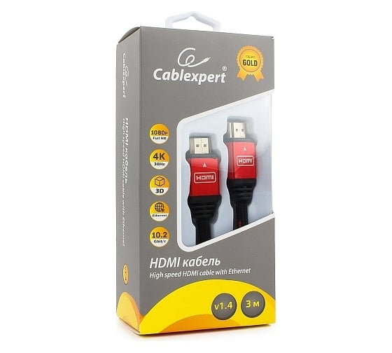 Кабель Cablexpert HDMI 3 м, v1.4 M/M, красный, CC-G-HDMI02-3M
