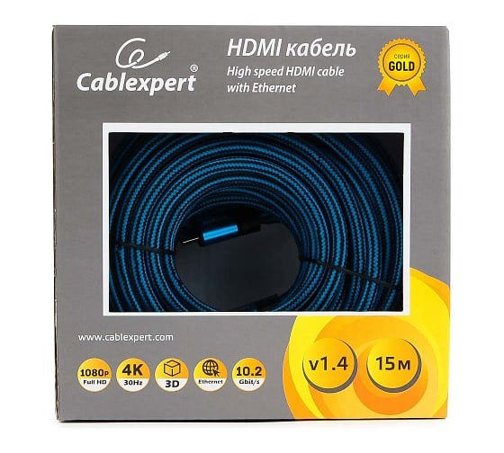 Кабель Cablexpert HDMI 15 м, v1.4 M/M, синий, CC-G-HDMI01-15M