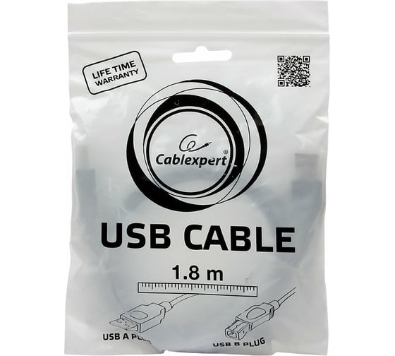 Кабель USB 2.0 Pro Cablexpert, AM/BM, 1.8м, экран, серый CCP-USB2-AMBM-6G