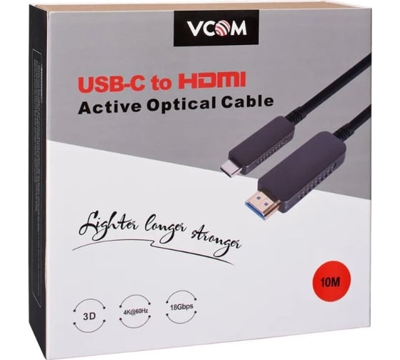 Активный оптический кабель VCOM USB TypeC - HDMI 2.0v 10m D3742CH-10.0