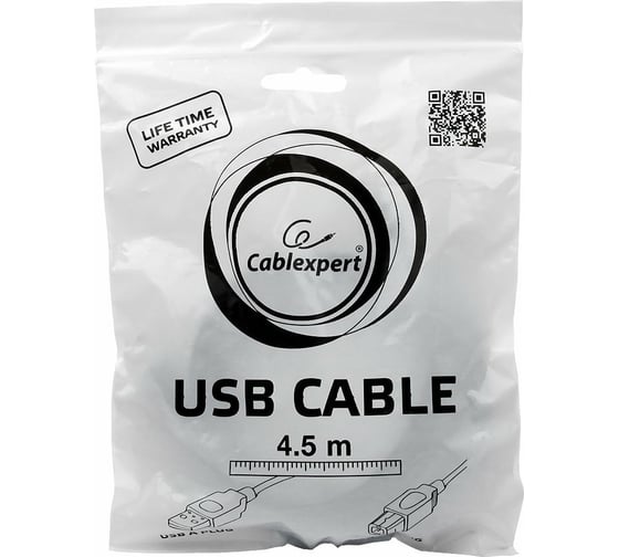 Кабель Cablexpert USB 2.0 Pro AM/BM 4.5 м экран черный пакет CCP-USB2-AMBM-15