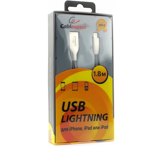 Кабель для Apple Cablexpert AM/Lightning, длина 1.8м, черный CC-G-APUSB01Bk-1.8M