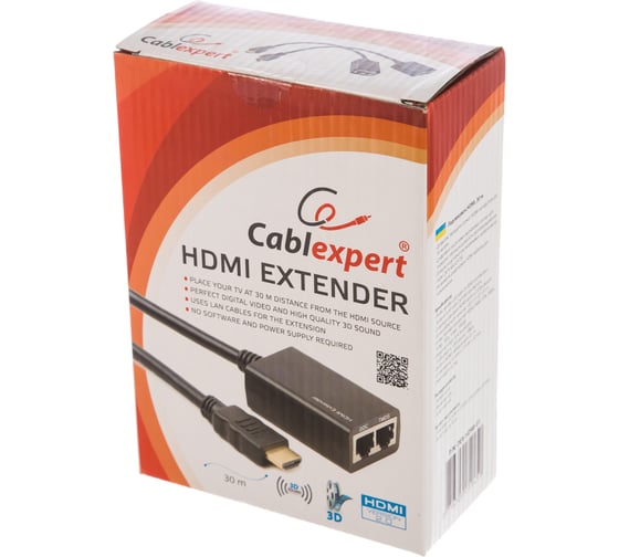 Удлинитель HDMI по витой паре Cablexpert HD19Mx2/RJ45Fx2, до 30м, DEX-HDMI-01