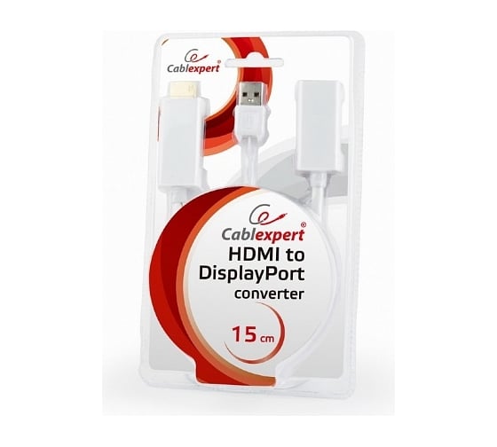 Конвертер Cablexpert, HDMI-DisplayPort, HD19M+USBxHD20F, белый, DSC-HDMI-DP-W