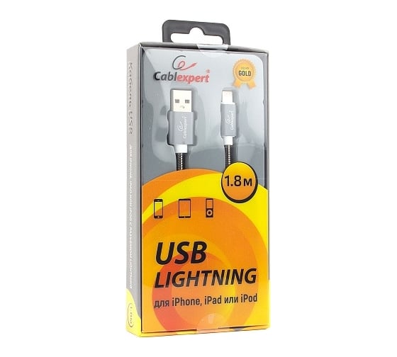 Кабель для Apple Cablexpert, AM/Lightning, длина 1.8 м, титан, CC-G-APUSB02Gy-1.8M