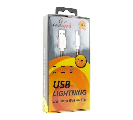 Кабель для Apple Cablexpert, AM/Lightning, серия Gold, длина 1 м, золото, блистер, CC-G-APUSB02Cu-1M