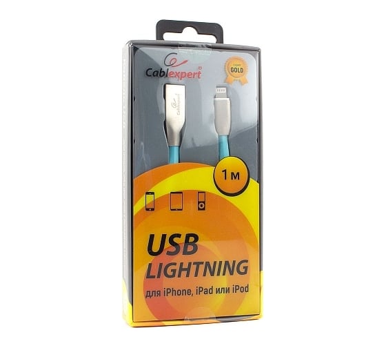 Кабель для Apple Cablexpert, AM/Lightning, серия Gold, длина 1 м, синий, блистер, CC-G-APUSB01Bl-1M
