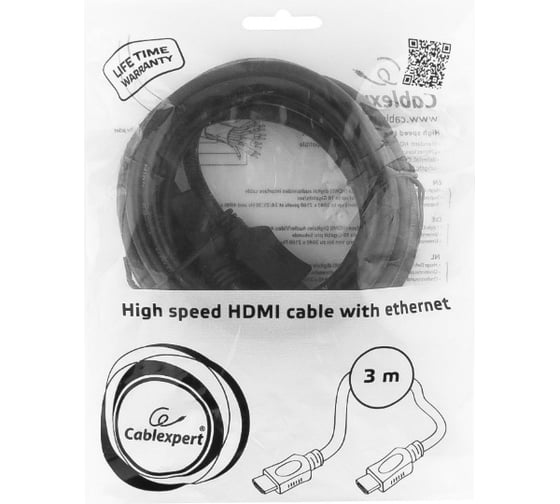 Кабель Cablexpert серия Light HDMI v1.4, 19M/19M, 3.0м, позол.разъемы, экран, черный CC-HDMI4L-10
