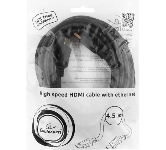 Кабель Cablexpert серия Light HDMI v1.4, 19M/19M, 4.5м, позол.разъемы, экран, черный CC-HDMI4L-15
